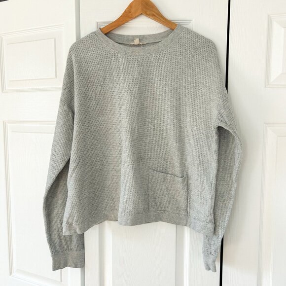 Garnet Hill Gray Waffle Knit Organic Cotton Pullover Sweater Top Size Large - Picture 1 of 5